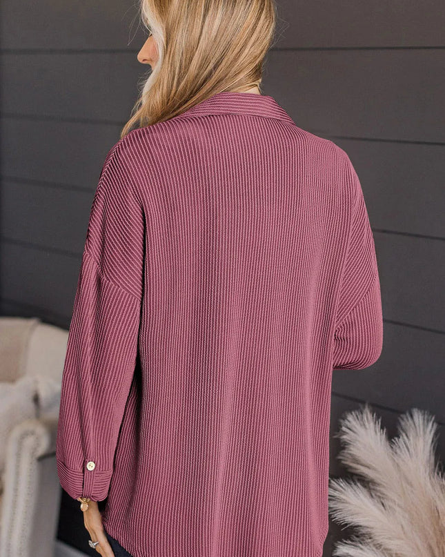 Striped Collared Neck Long Sleeve Shirt