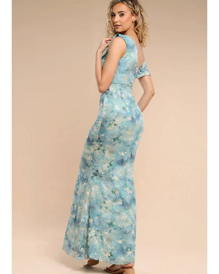 Goddiva One Shoulder Cowl Neck Chiffon Floral Maxi DR4555