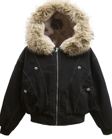 Men's Faux Fur Hooded Zip Up Jacket Black