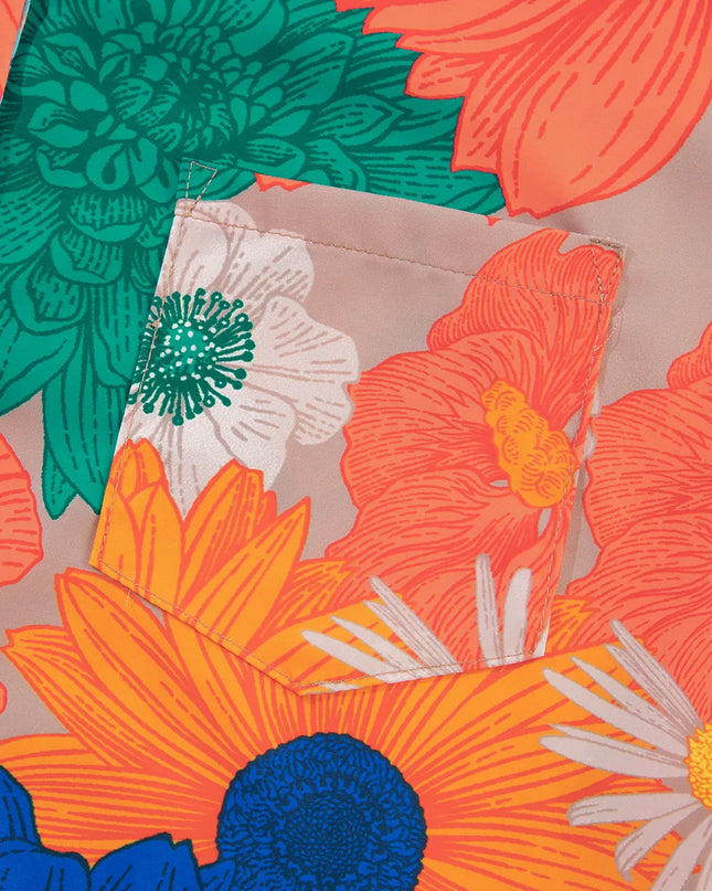 Printed Button Up Long Sleeve Top and Shorts Set