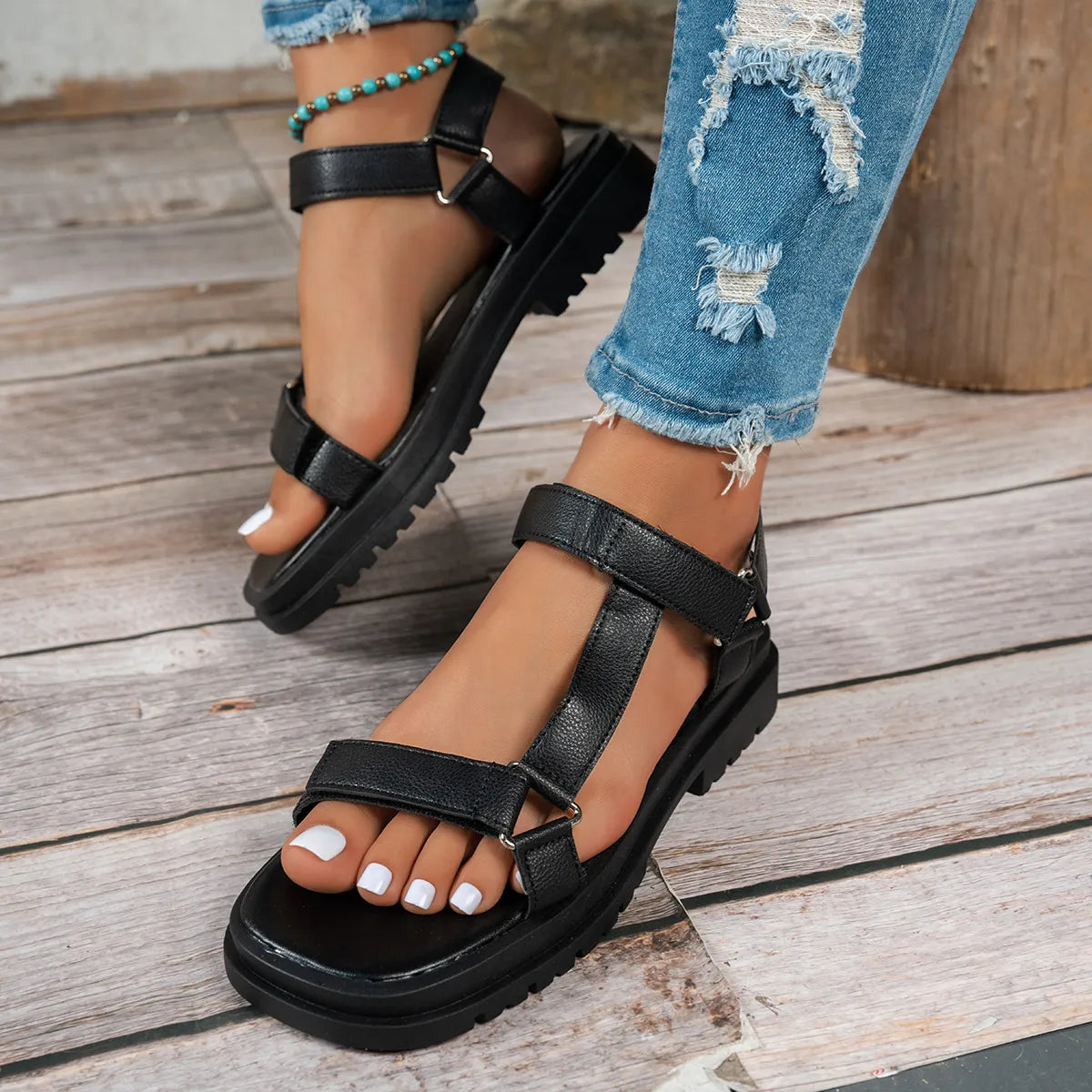 Open Toe Platform Sandals Black