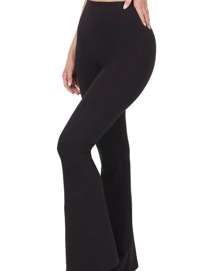 Zenana Wide Waistband Yoga Flare Pants BLACK