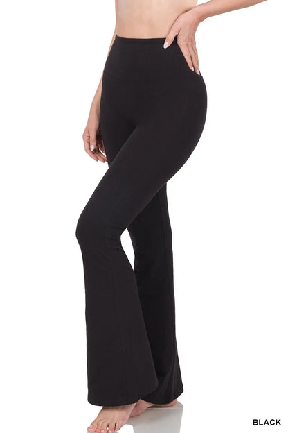 Zenana Wide Waistband Yoga Flare Pants BLACK