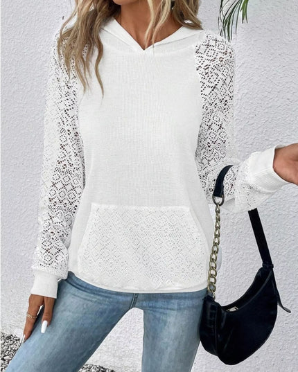 Lace Sleeve Kangaroo Pocket Hoodie