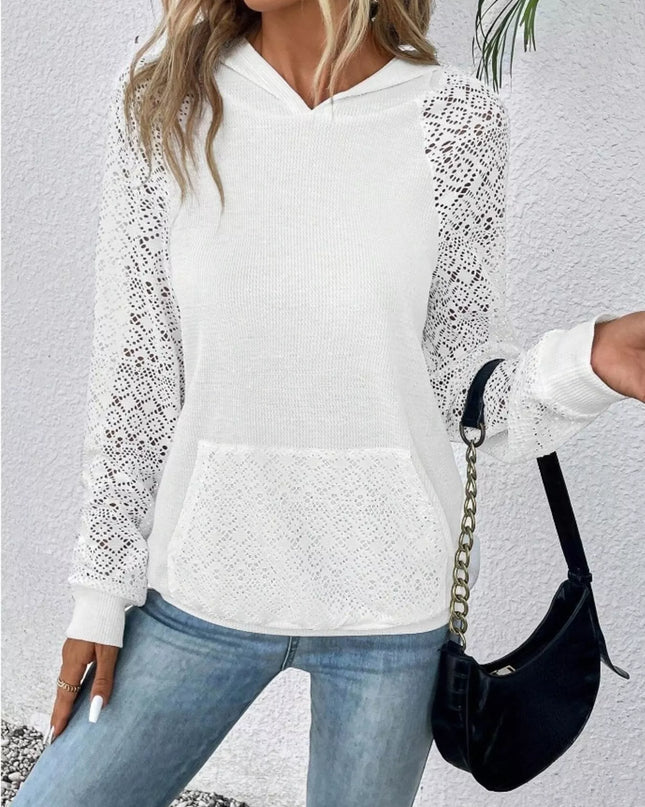 Lace Sleeve Kangaroo Pocket Hoodie