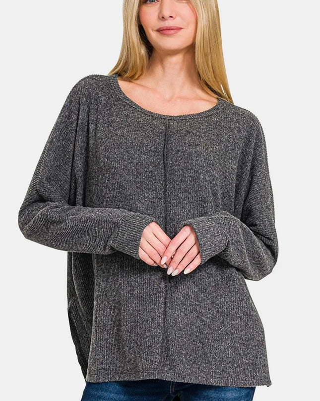 Zenana High-Low Side Slit Round Neck T-Shirt Black