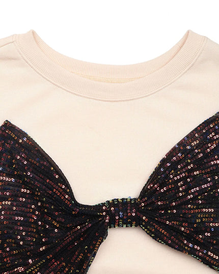 Sequined Bow Round Neck Sweatshirt
