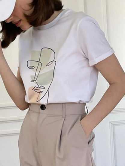 Abstract Face Graphic Casual Round Neck T-Shirt