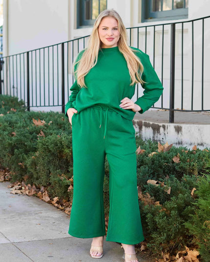 Double Take Full Size Textured Long Sleeve Top and Drawstring Pants Set
