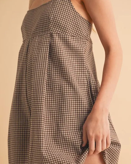 Aemi+Co Plaid Square Neck Romper