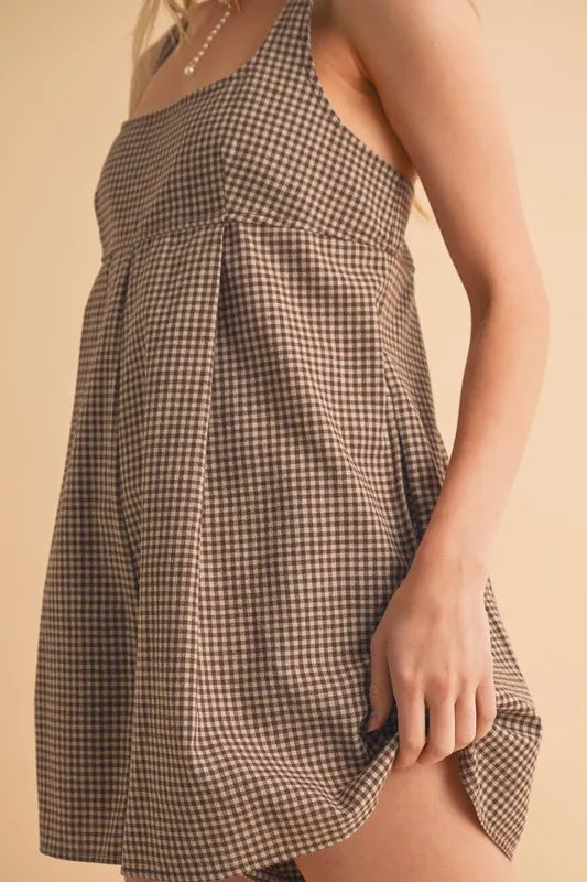 Aemi+Co Plaid Square Neck Romper