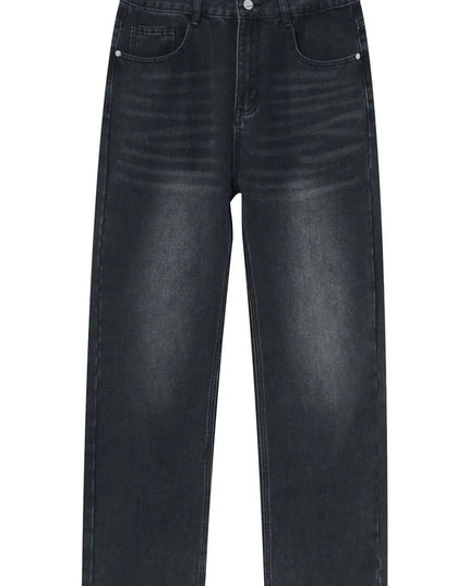 Washed Straight-Leg Slim Jeans Dark Gray