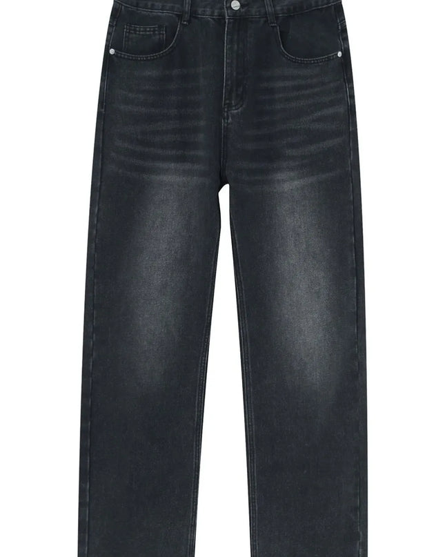 Washed Straight-Leg Slim Jeans Dark Gray