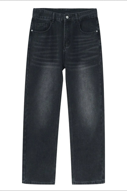 Washed Straight-Leg Slim Jeans Dark Gray