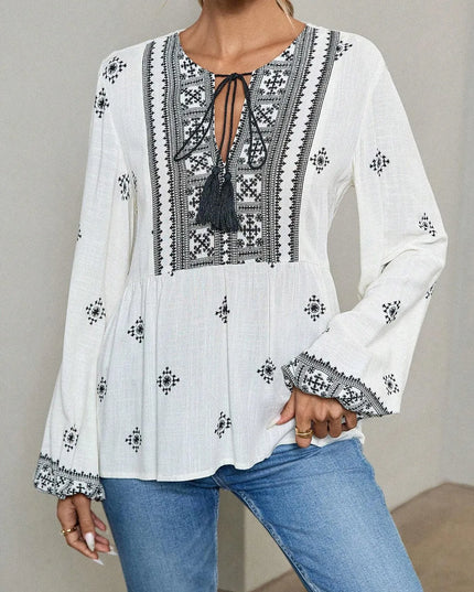 Tie Front Long Sleeve Blouse