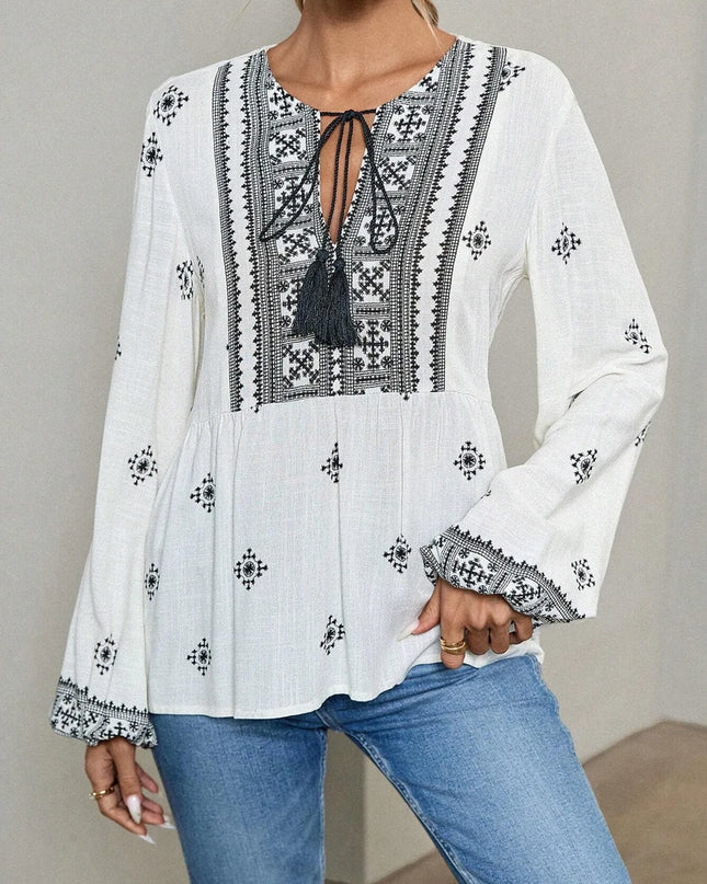 Tie Front Long Sleeve Blouse