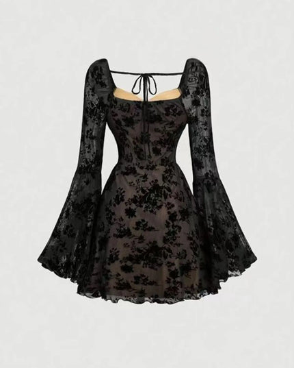Lace Flare Sleeve Mini Dress