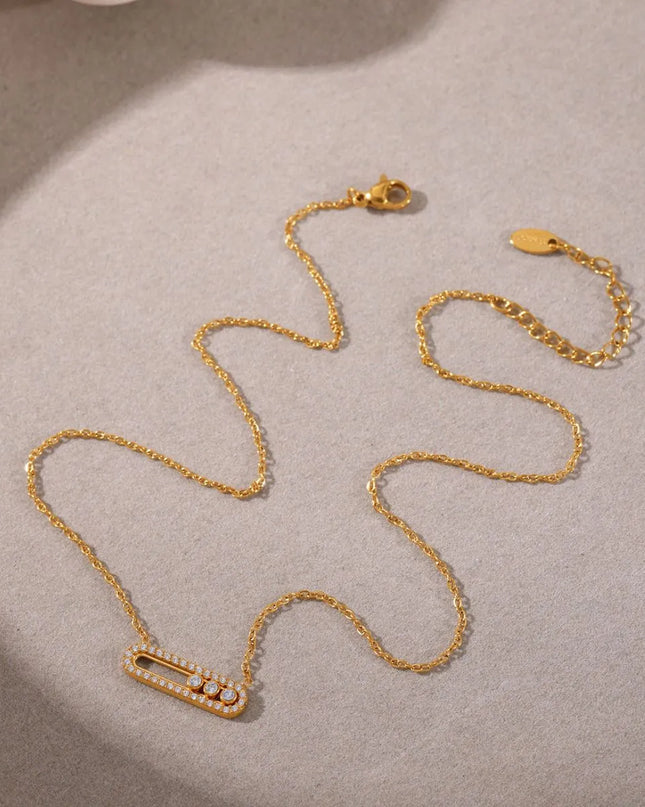 Moving Crystal Bar Necklace and Ring Jewelry Set 