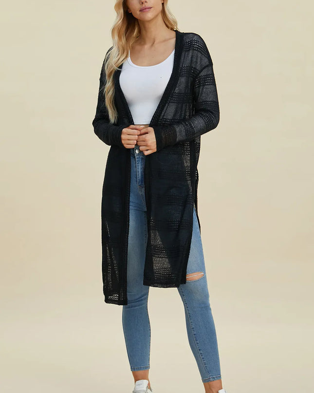 Double Take Full Size Open Front Longline Cardigan 