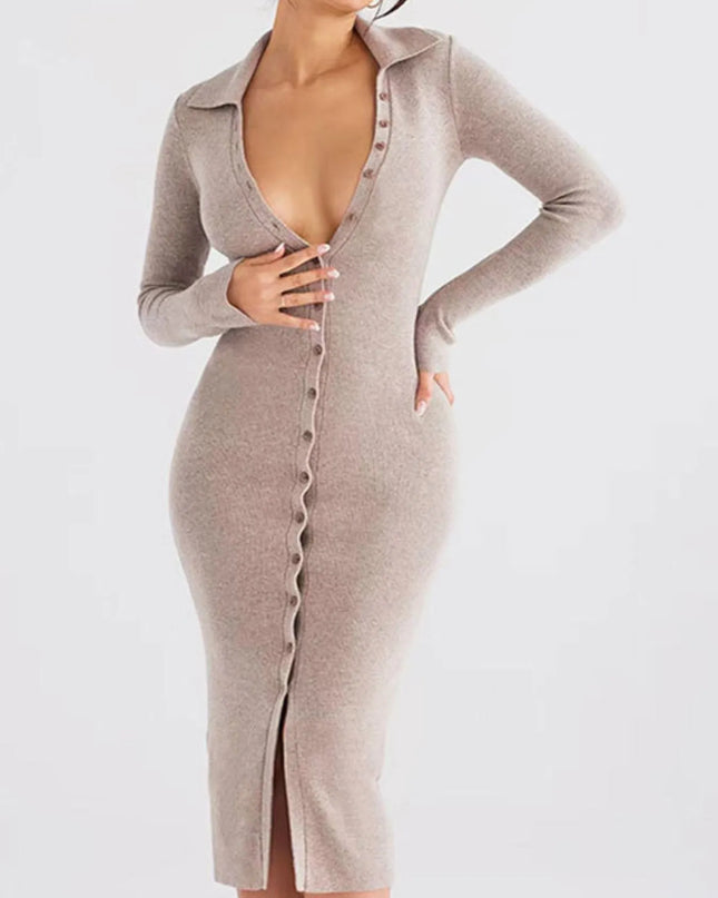 Button Front Long Sleeve Sweater Dress