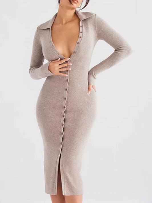 Button Front Long Sleeve Sweater Dress