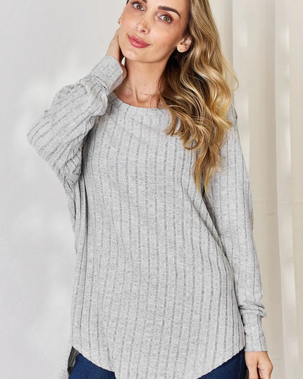 Basic Bae Full Size Ribbed Round Neck Slit T-Shirt