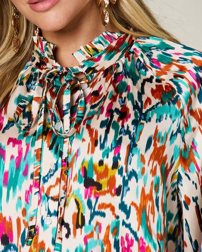 Double Take Full Size Printed Button Up Long Sleeve Shirt