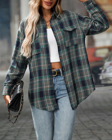 Oversized Plaid Button-Up Shirt