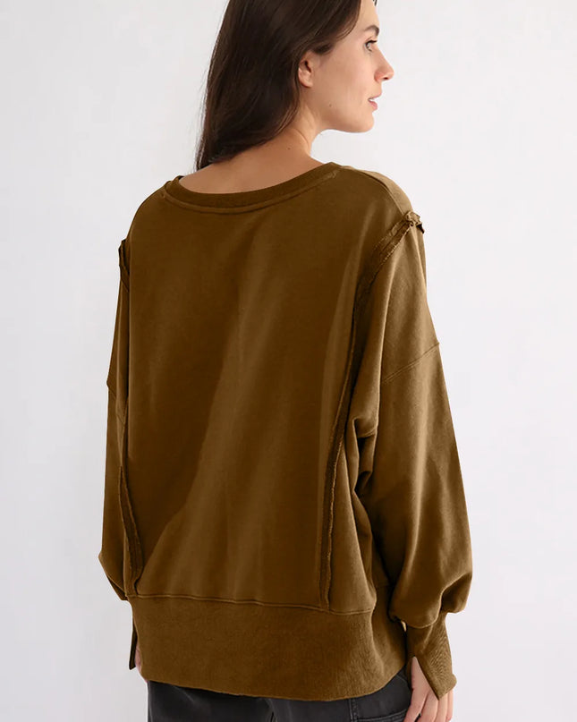 Exposed Seam High-Low Long Sleeve Sweatshirt