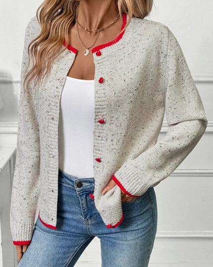 Contrast Trim Button Up Long Sleeve Cardigan