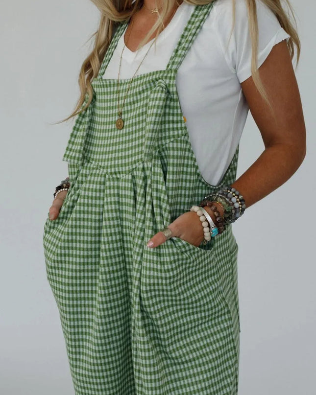 Casual Gingham Wide Leg Overalls