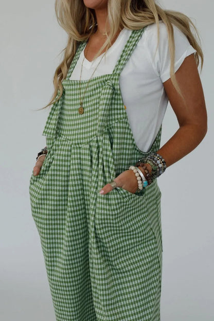 Casual Gingham Wide Leg Overalls
