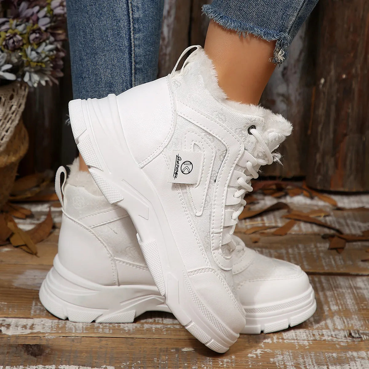 High-Top Platform Chunky Sneaker Boots with Lace-Up