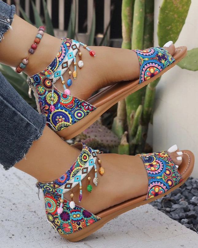 Beaded Ankle Strap Sandals 