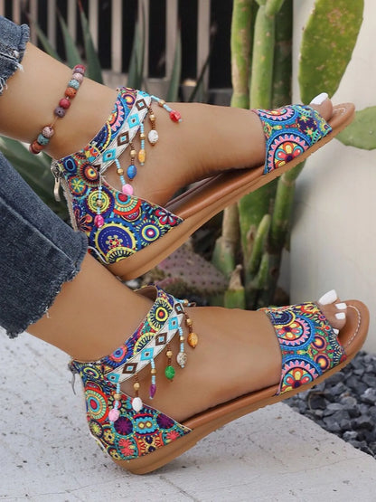 Beaded Ankle Strap Sandals 