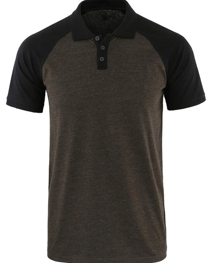 Men's Casual Raglan Sleeve Two-Tone Polo Shirt Black