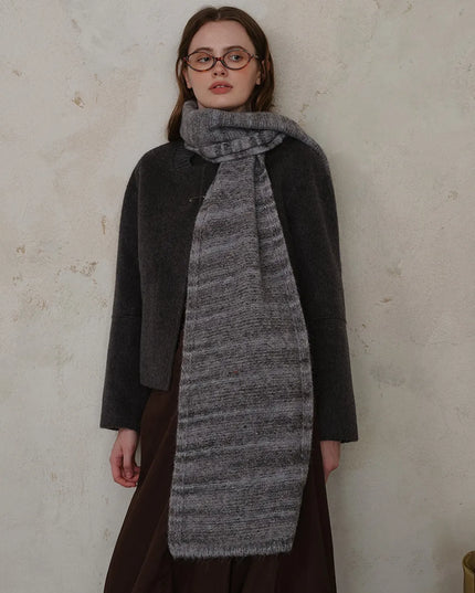 Striped Detail Knit Scarf Dark Gray One Size