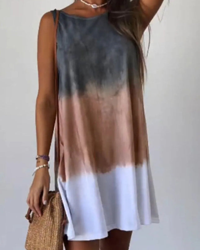 Full Size Tie-Dye Sleeveless Mini Tank Dress Plus Size 
