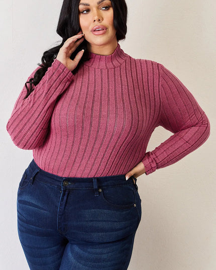 Basic Bae Full Size Ribbed Mock Neck Long Sleeve T-Shirt