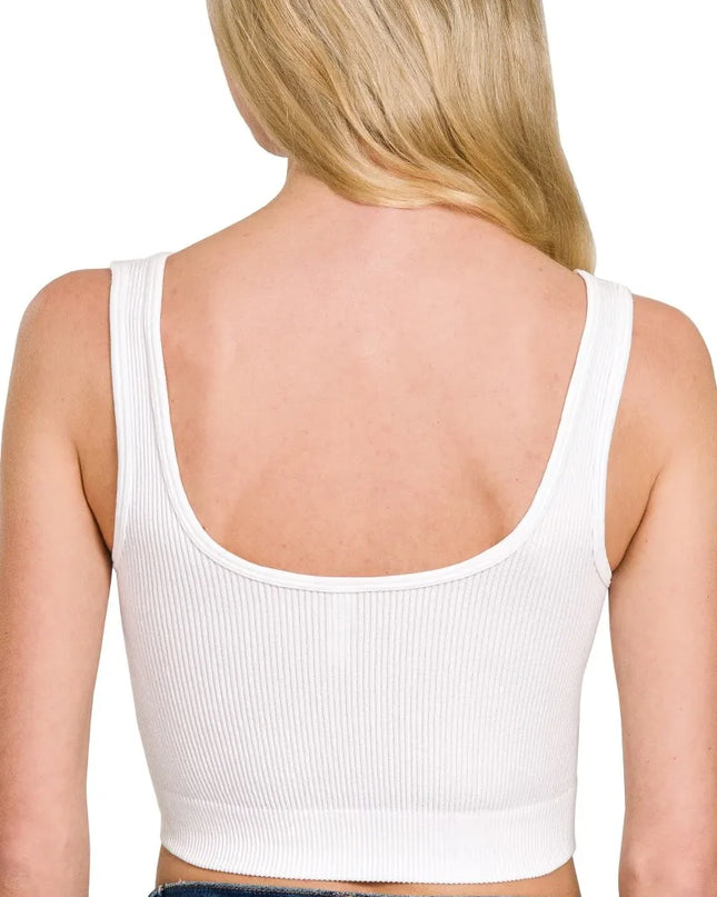 Zenana Seamless Split Neck Bra Tank Top