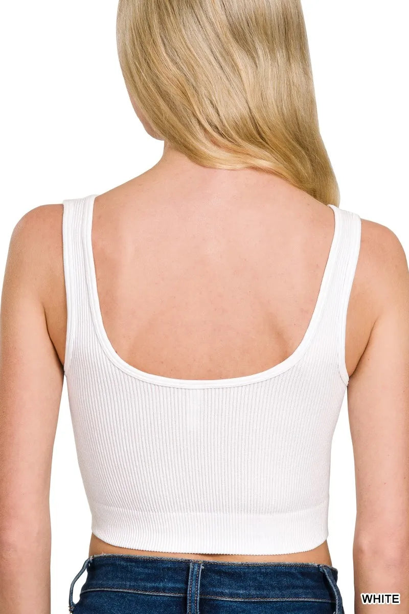 Zenana Seamless Split Neck Bra Tank Top