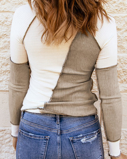 Color Block Exposed Seam Knit Top
