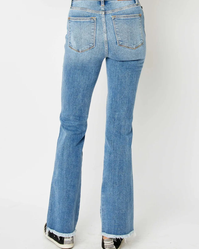 Judy Blue Full Size Distressed Raw Hem Bootcut Jeans
