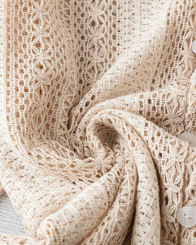 Crochet Notched Button-Front Shirt