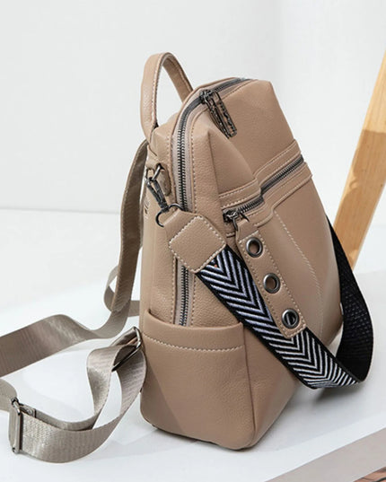 Leather Multi-Compartment Backpack Bag