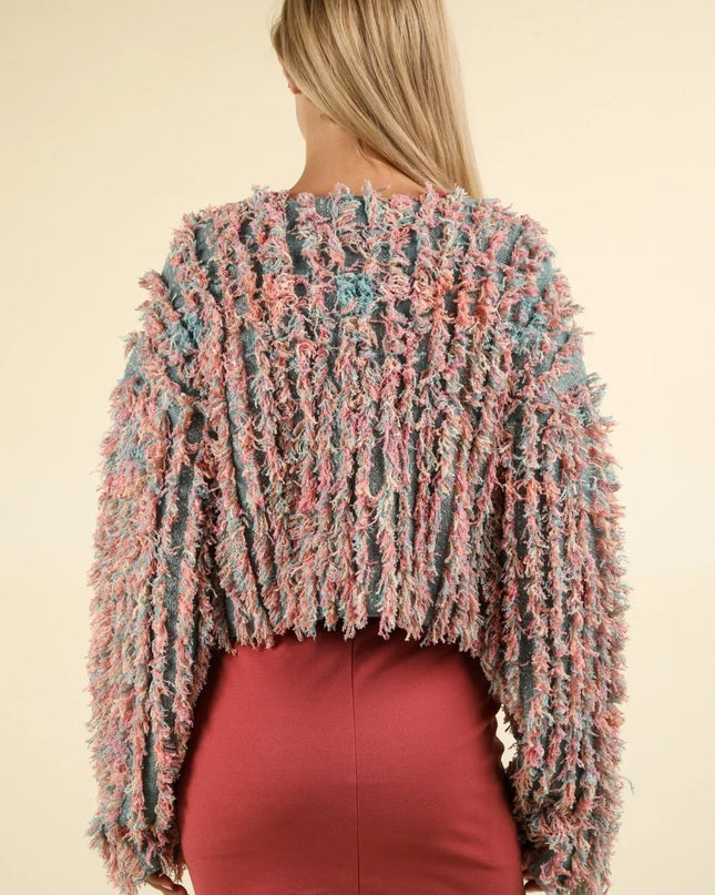 VERY J Shaggy Yarn Knit Zip Up Jacket