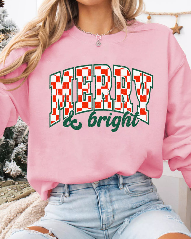 MERRY & Bright Graphic Christmas Long Sleeve Sweatshirt