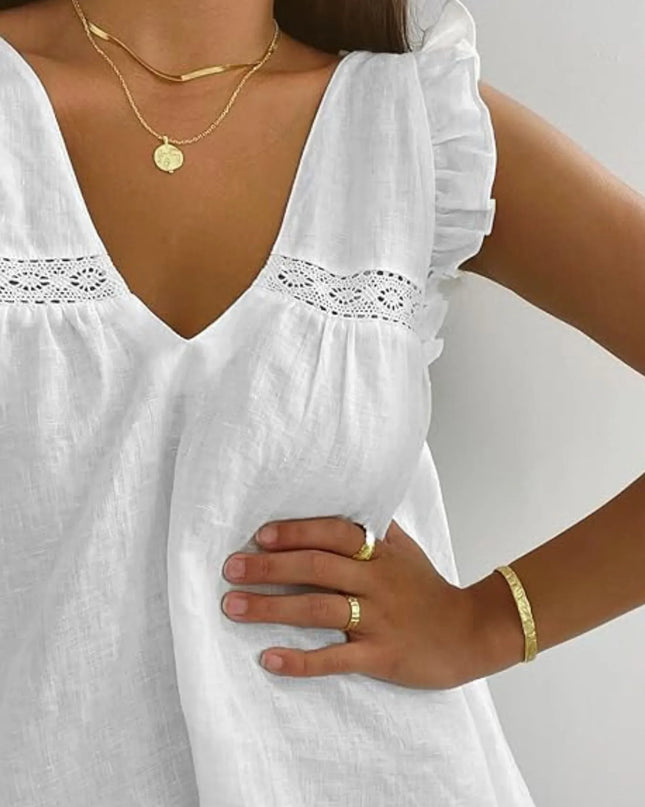 Ruffled V-Neck Top and Shorts Set