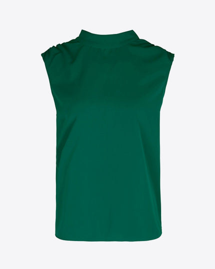 Perfee Tied Mock Neck Blouse