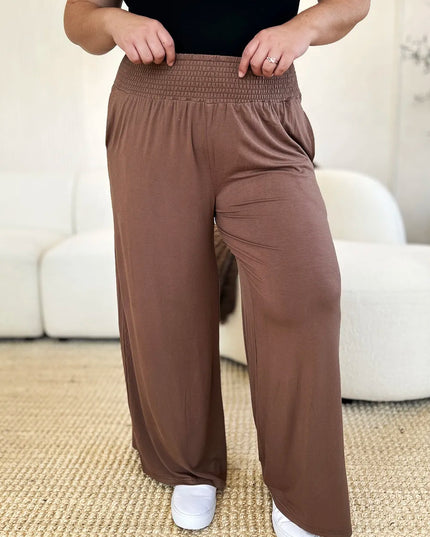 Basic Bae Full Size Smocked Wide Waistband Wide Leg Pants